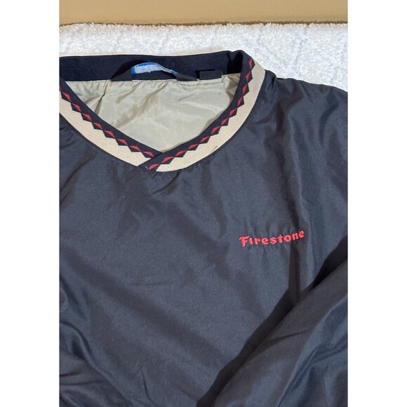 Vintage 90s Firestone Embroidered Black Windbreaker Aztec Trim Size XL - Picture 5 of 16